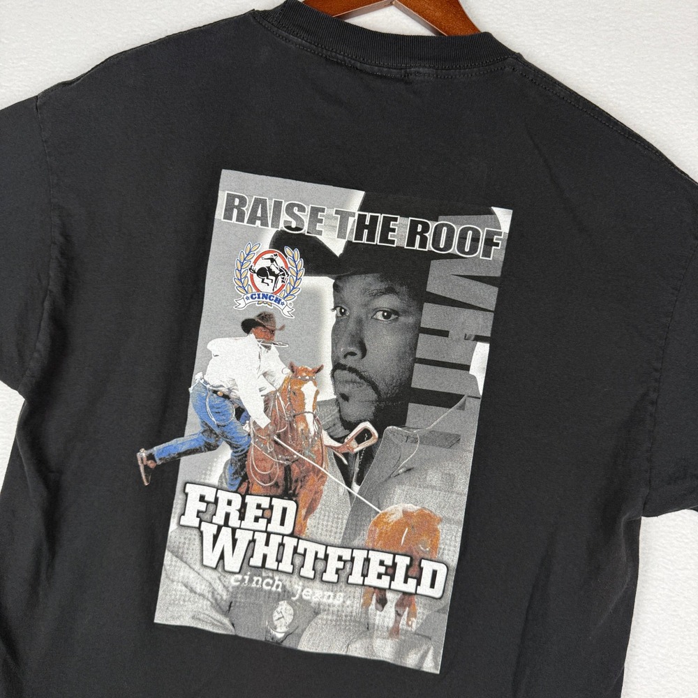 VTG Cinch T-Shirt Mens M Black Fred Whitfield Raise The Roof Rodeo Graphic Tee